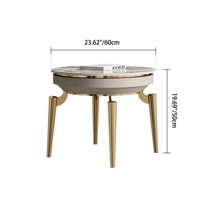 Modern Luxury Clover Round Pandora Rock Slab Stainless Steel Side Table 4-Leg For Living Room