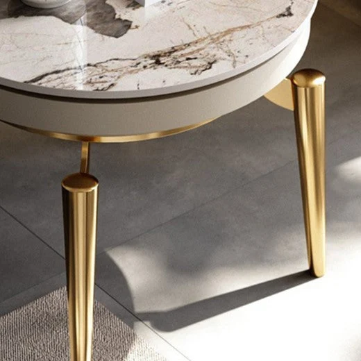 Modern Luxury Clover Round Pandora Rock Slab Stainless Steel Side Table 4-Leg For Living Room