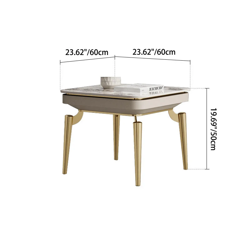 Modern Luxury Clover Round Pandora Rock Slab Stainless Steel Side Table 4-Leg For Living Room