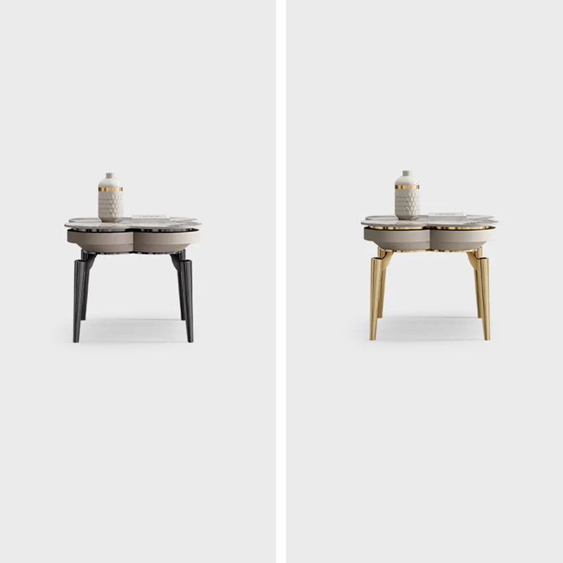 Modern Luxury Clover Round Pandora Rock Slab Stainless Steel Side Table 4-Leg For Living Room