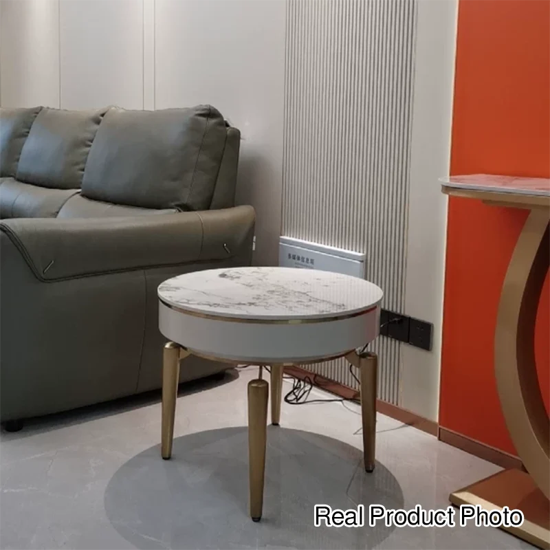 Modern Luxury Clover Round Pandora Rock Slab Stainless Steel Side Table 4-Leg For Living Room