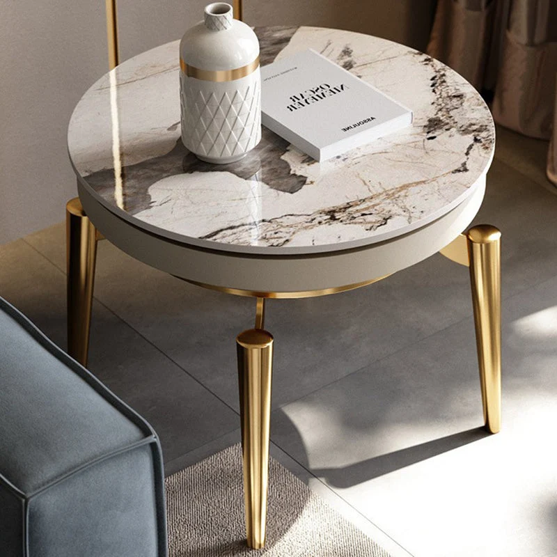 Modern Luxury Clover Round Pandora Rock Slab Stainless Steel Side Table 4-Leg For Living Room