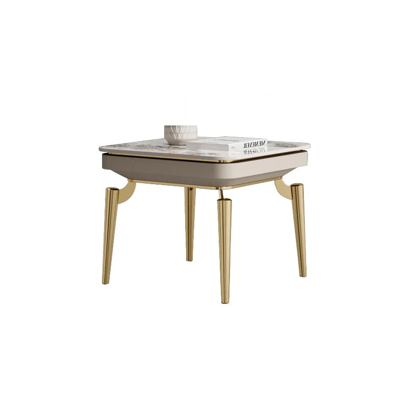 Modern Luxury Clover Round Pandora Rock Slab Stainless Steel Side Table 4-Leg For Living Room