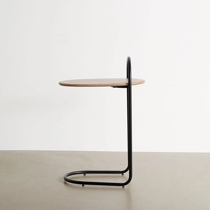 Modern Minimalist Oval Curve Birch Marine Plywood Metal End Table 1-Tier For Living Room
