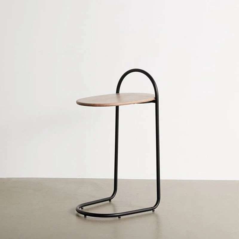 Modern Minimalist Oval Curve Birch Marine Plywood Metal End Table 1-Tier For Living Room