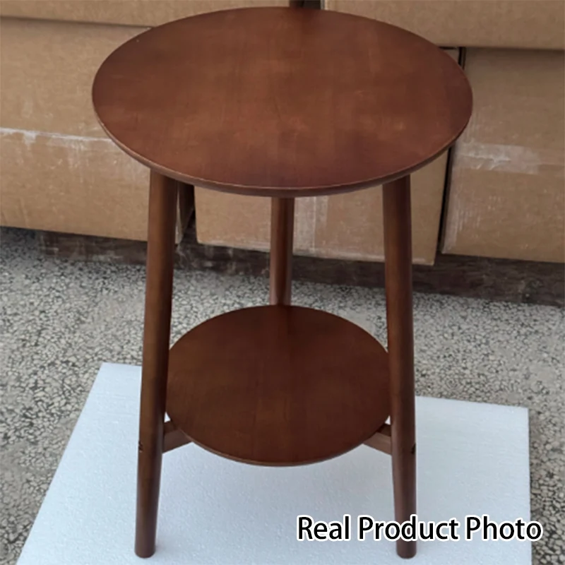 Contemporary Scandinavian Round Tabletop Rubberwood Side Table 1-Shelf For Living Room