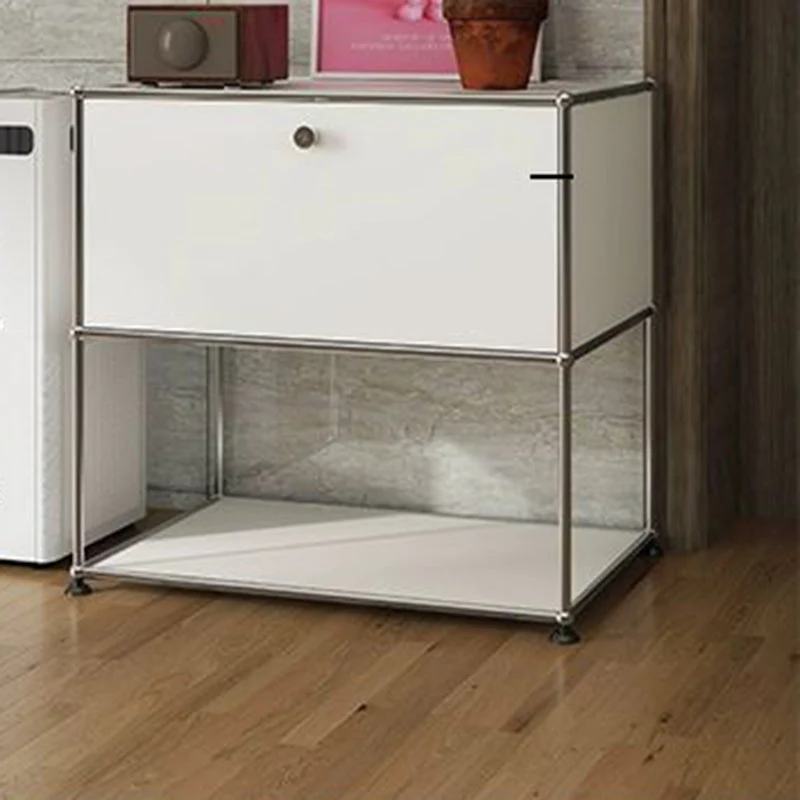Modern Minimalist Square Frame Stainless Steel Particle Board Nightstand 1-Drawer For Bedroom