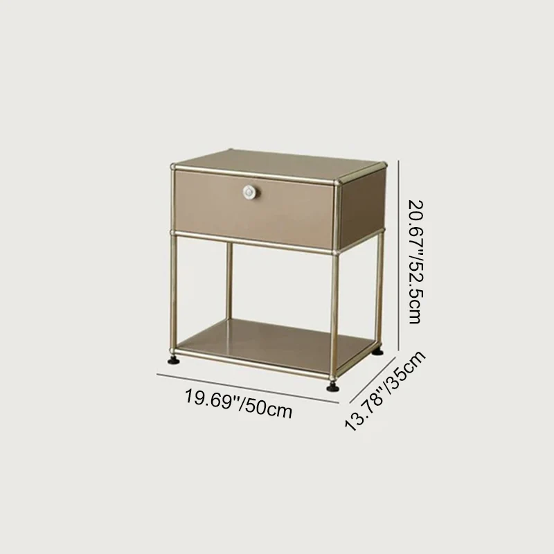 Modern Minimalist Square Frame Stainless Steel Particle Board Nightstand 1-Drawer For Bedroom