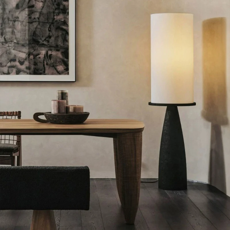 Contemporary Scandinavian Round Cylinder Cone Fabric Solid Wood 1-Light Standing Floor Lamp For Living Room