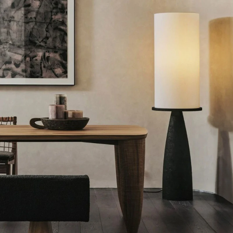 Contemporary Scandinavian Round Cylinder Cone Fabric Solid Wood 1-Light Standing Floor Lamp For Living Room