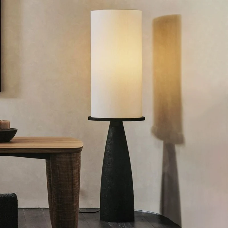 Contemporary Scandinavian Round Cylinder Cone Fabric Solid Wood 1-Light Standing Floor Lamp For Living Room