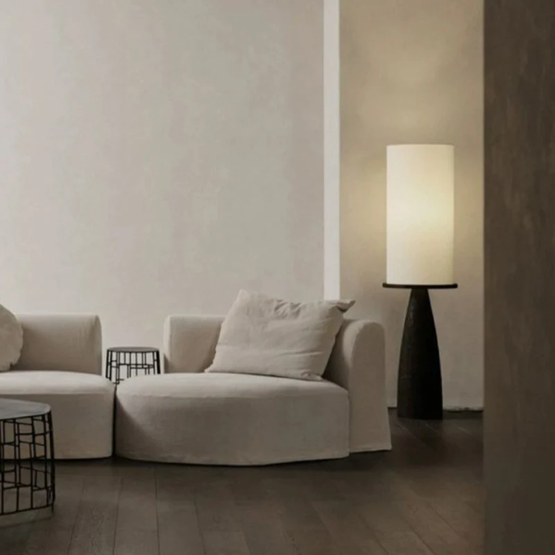 Contemporary Scandinavian Round Cylinder Cone Fabric Solid Wood 1-Light Standing Floor Lamp For Living Room