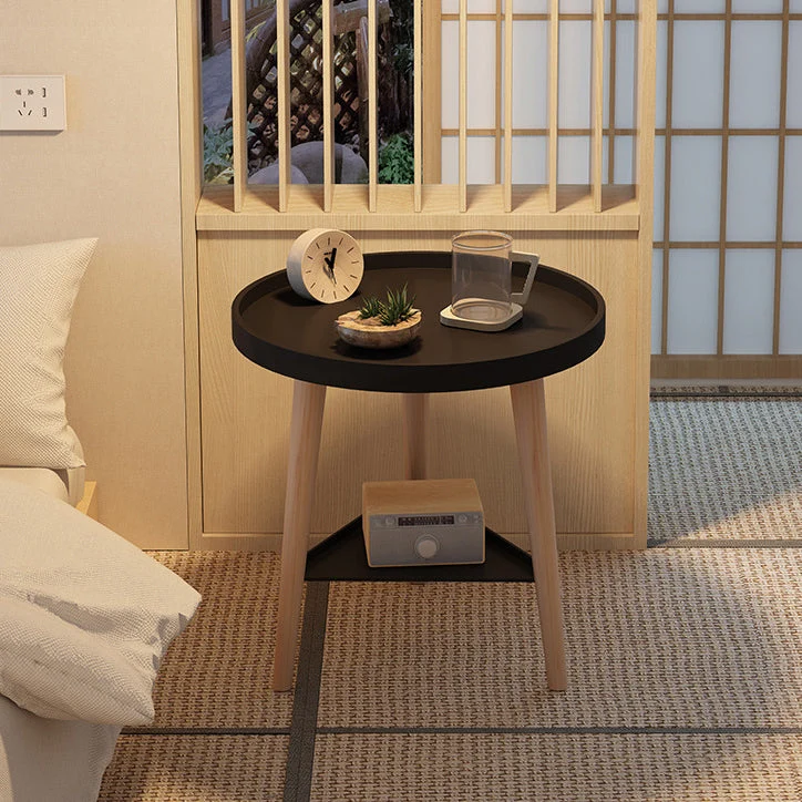 Contemporary Scandinavian Round PP PVC Beech Wood Side Table 1/2 Tier For Living Room