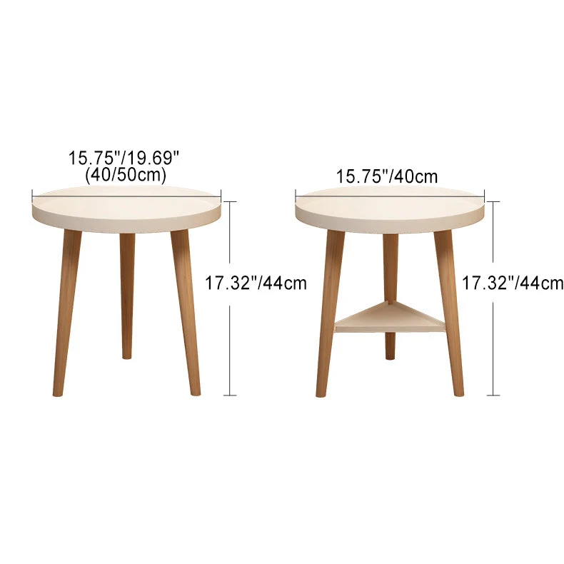 Contemporary Scandinavian Round PP PVC Beech Wood Side Table 1/2 Tier For Living Room
