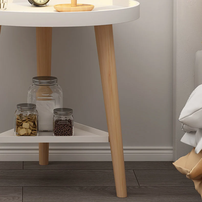 Contemporary Scandinavian Round PP PVC Beech Wood Side Table 1/2 Tier For Living Room