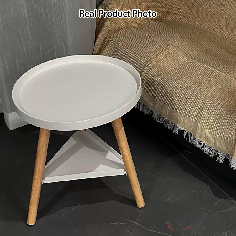 Contemporary Scandinavian Round PP PVC Beech Wood Side Table 1/2 Tier For Living Room