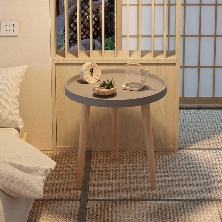 Contemporary Scandinavian Round PP PVC Beech Wood Side Table 1/2 Tier For Living Room