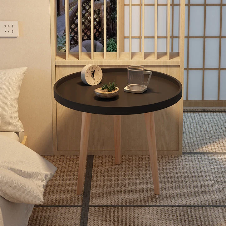 Contemporary Scandinavian Round PP PVC Beech Wood Side Table 1/2 Tier For Living Room