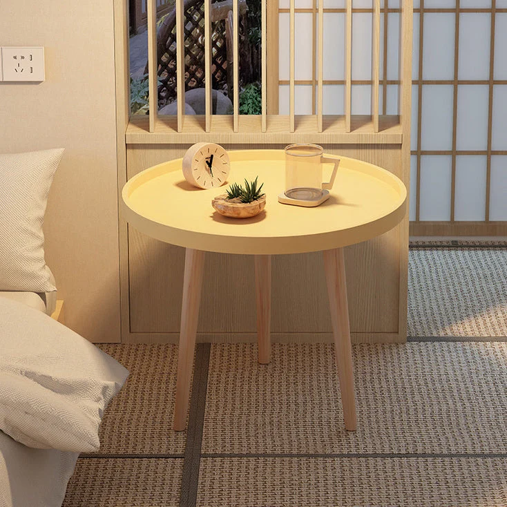 Contemporary Scandinavian Round PP PVC Beech Wood Side Table 1/2 Tier For Living Room