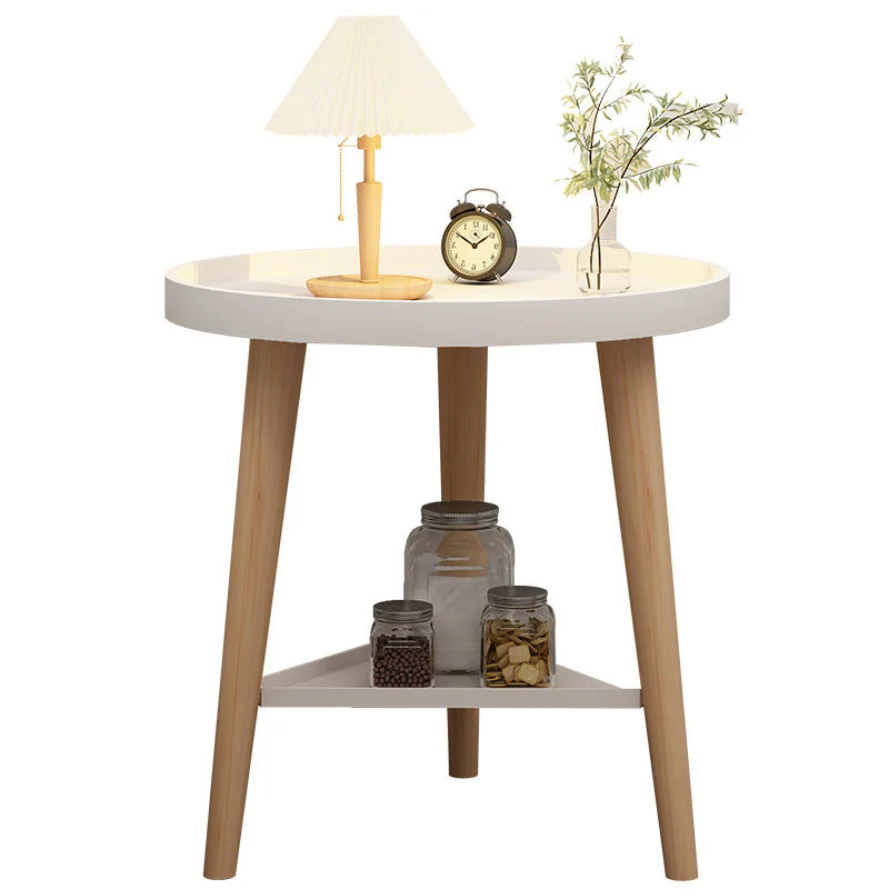 Contemporary Scandinavian Round PP PVC Beech Wood Side Table 1/2 Tier For Living Room
