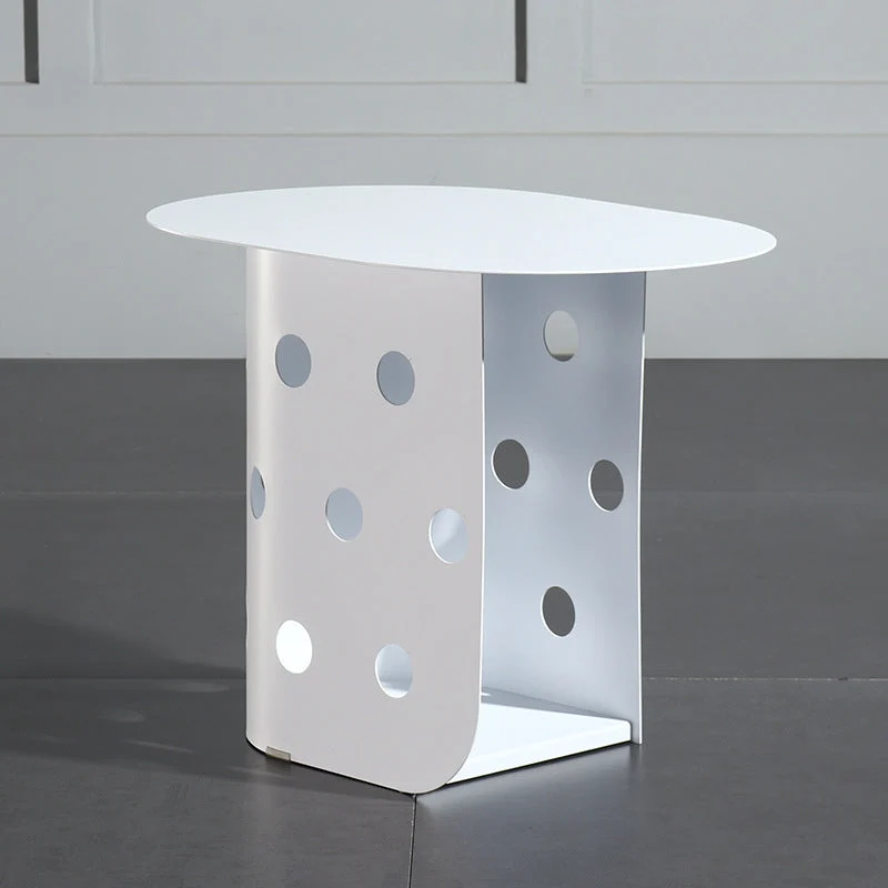 Contemporary Nordic Oval Hollowed Out Base Iron End Table For Living Room
