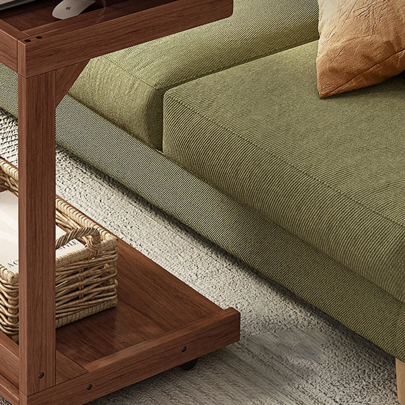 Traditional Vintage Square MDF Rubberwood Flip-top Side Table 2-Tier Storage Shelves For Living Room