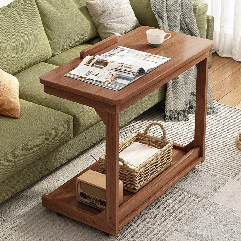 Traditional Vintage Square MDF Rubberwood Flip-top Side Table 2-Tier Storage Shelves For Living Room