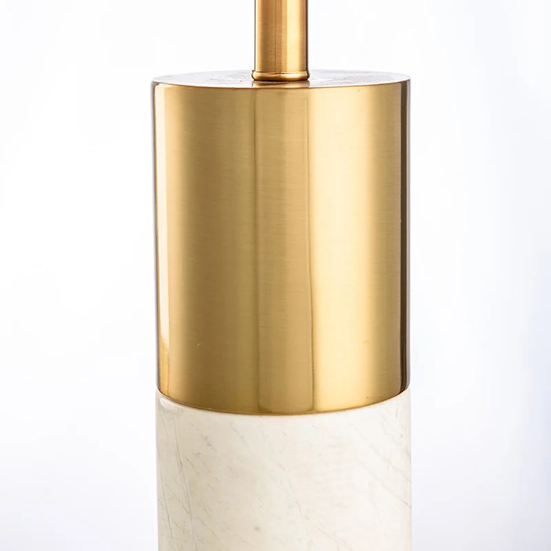 Modern Minimalist Round Cylinder Metal Marble Fabric 1-Light Table Lamp For Bedroom