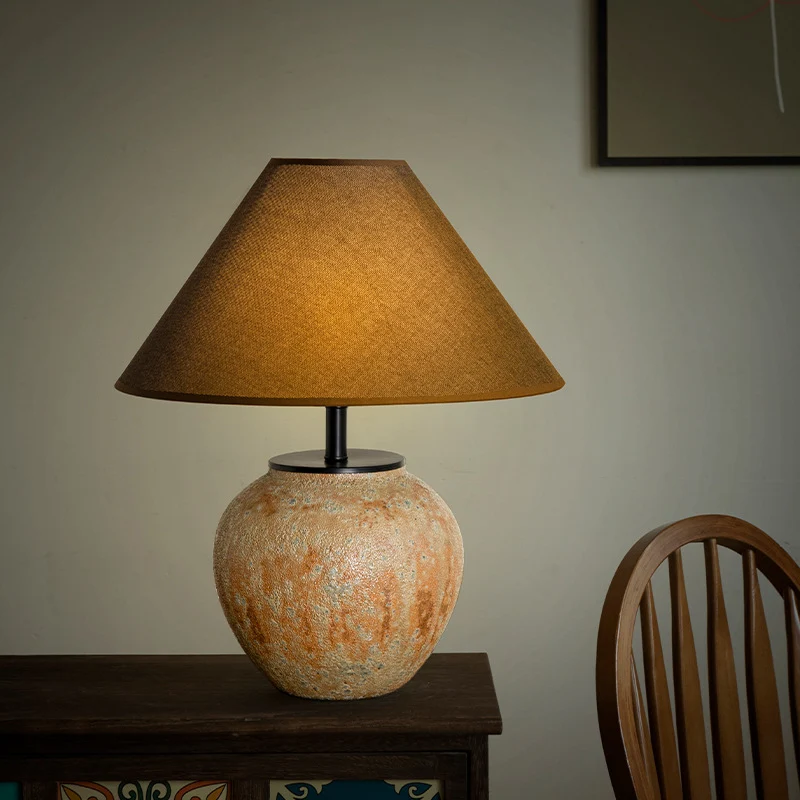 Traditional Chinese Frustum Cone Ceramic Metal Fabric 1-Light Table Lamp For Bedroom