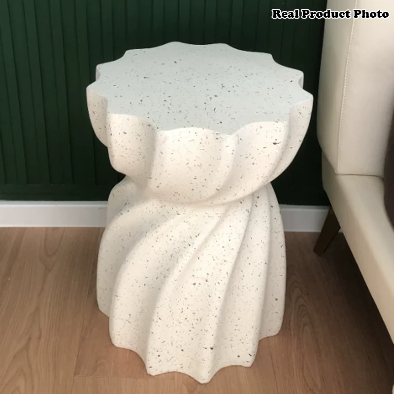 Contemporary Nordic Cylindrical Lace Hourglass Magnesium Oxide End Table For Living Room
