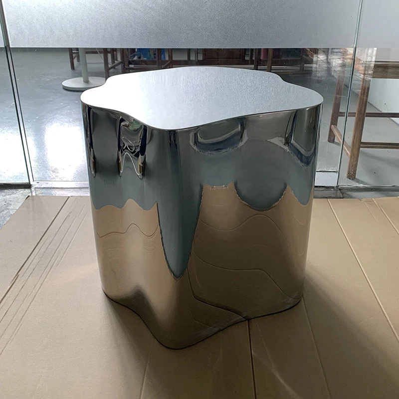 Modern Minimalist Cloudy Cylinder Stainless Steel Side Table 1-Tier For Living Room