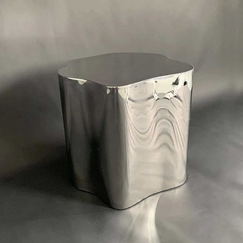 Modern Minimalist Cloudy Cylinder Stainless Steel Side Table 1-Tier For Living Room