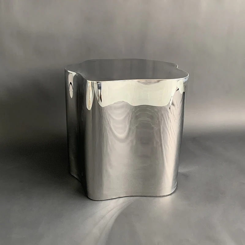 Modern Minimalist Cloudy Cylinder Stainless Steel Side Table 1-Tier For Living Room