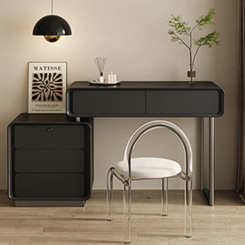 Modern Minimalist Rectangular Plywood Stainless Steel Makeup Vanity 5 - Drawer For Bedroom