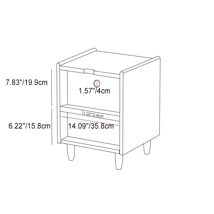 Contemporary Nordic Cubic Square Cherry Wood Glass Nightstand 1 - Drawer For Bedroom
