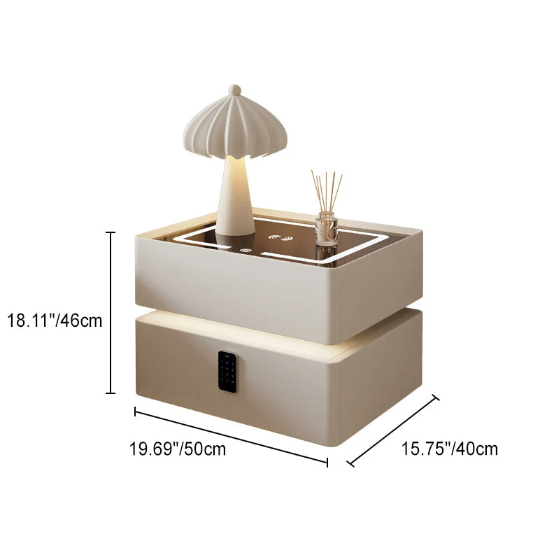 Contemporary Nordic Cube Square Glass Microfiber Leather Pine Medium Density Fiberboard Nightstand 2 - Drawer For Bedroom