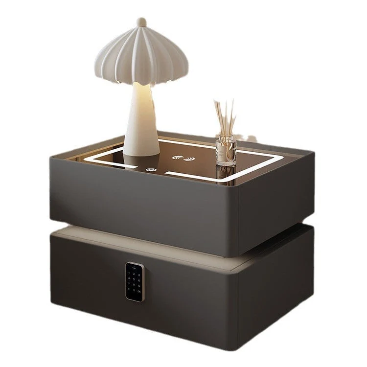 Contemporary Nordic Cube Square Glass Microfiber Leather Pine Medium Density Fiberboard Nightstand 2 - Drawer For Bedroom