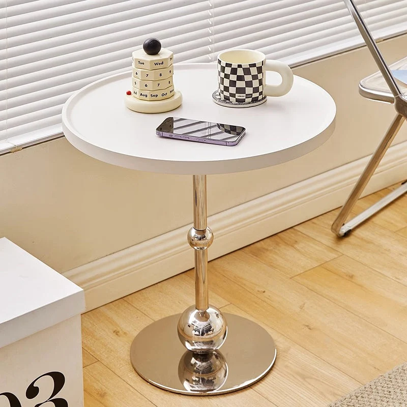Modern Simplicity Round Cylindrical Glass Medium Density Fiberboard Iron Stainless Steel Side Table 1 - Tray For Living Room