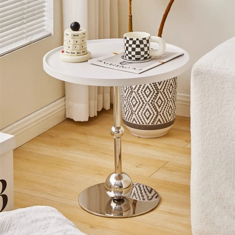 Modern Simplicity Round Cylindrical Glass Medium Density Fiberboard Iron Stainless Steel Side Table 1 - Tray For Living Room