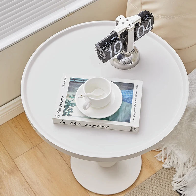 Modern Simplicity Round Cylindrical Glass Medium Density Fiberboard Iron Stainless Steel Side Table 1 - Tray For Living Room