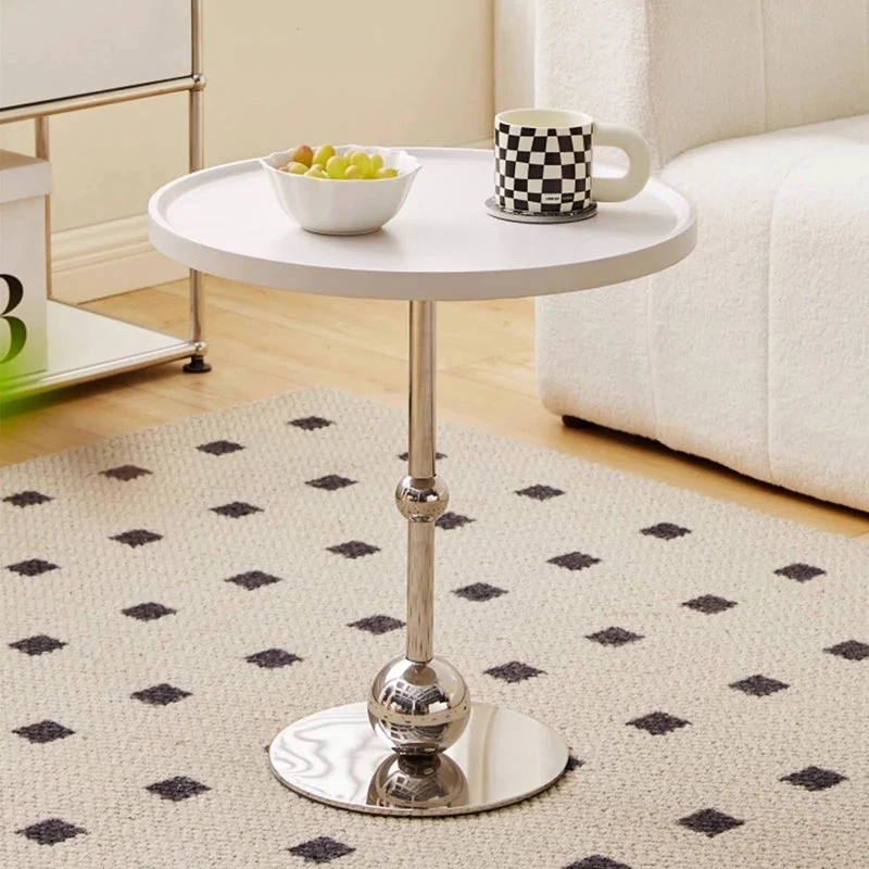 Modern Simplicity Round Cylindrical Glass Medium Density Fiberboard Iron Stainless Steel Side Table 1 - Tray For Living Room