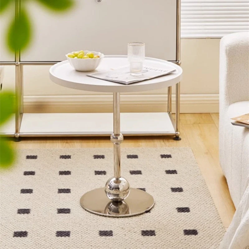 Modern Simplicity Round Cylindrical Glass Medium Density Fiberboard Iron Stainless Steel Side Table 1 - Tray For Living Room