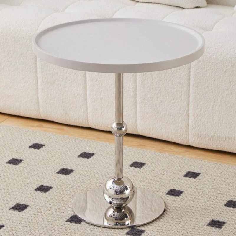 Modern Simplicity Round Cylindrical Glass Medium Density Fiberboard Iron Stainless Steel Side Table 1 - Tray For Living Room