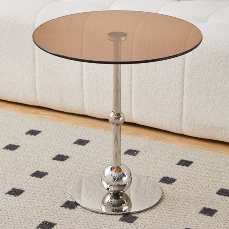 Modern Simplicity Round Cylindrical Glass Medium Density Fiberboard Iron Stainless Steel Side Table 1 - Tray For Living Room