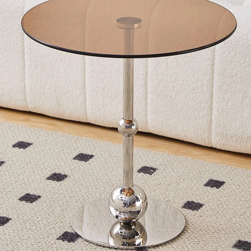 Modern Simplicity Round Cylindrical Glass Medium Density Fiberboard Iron Stainless Steel Side Table 1 - Tray For Living Room