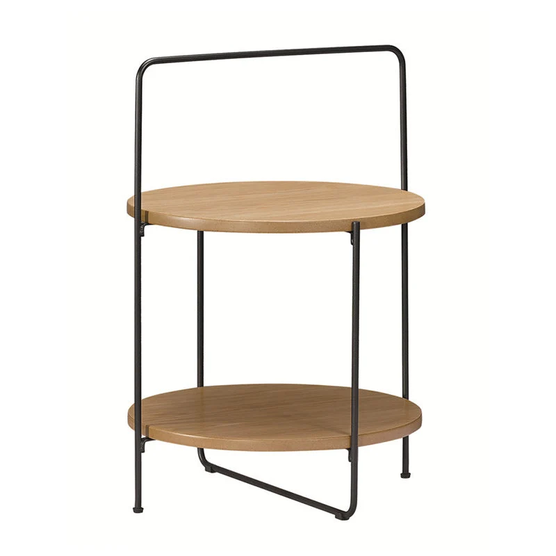 Contemporary Nordic Round Medium Density Fiberboard Iron Side Table 2 - Tier For Living Room