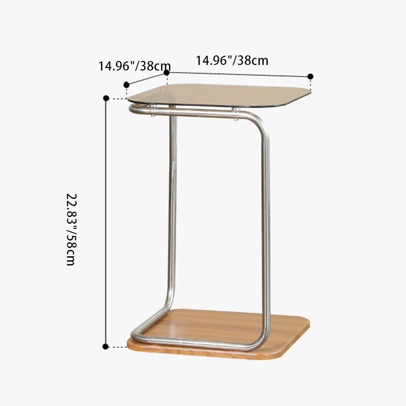 Modern Simplicity Square Glass Eco-Friendly Engineered Wood Stainless Steel Side Table 2 - Tier For Living Room