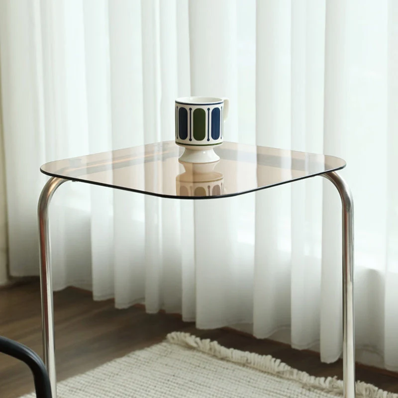 Modern Simplicity Square Glass Eco-Friendly Engineered Wood Stainless Steel Side Table 2 - Tier For Living Room
