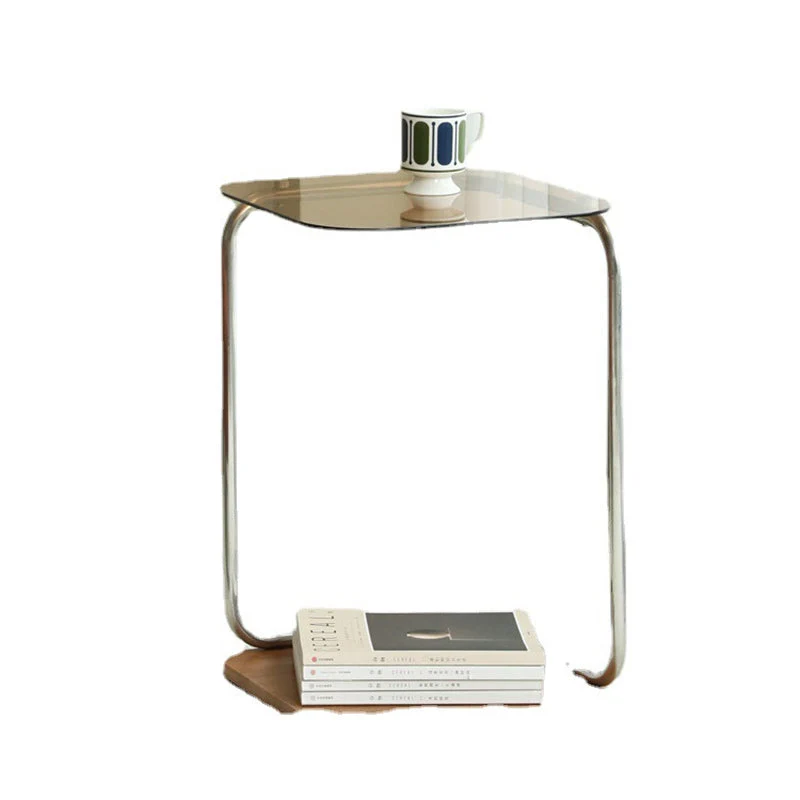 Modern Simplicity Square Glass Eco-Friendly Engineered Wood Stainless Steel Side Table 2 - Tier For Living Room
