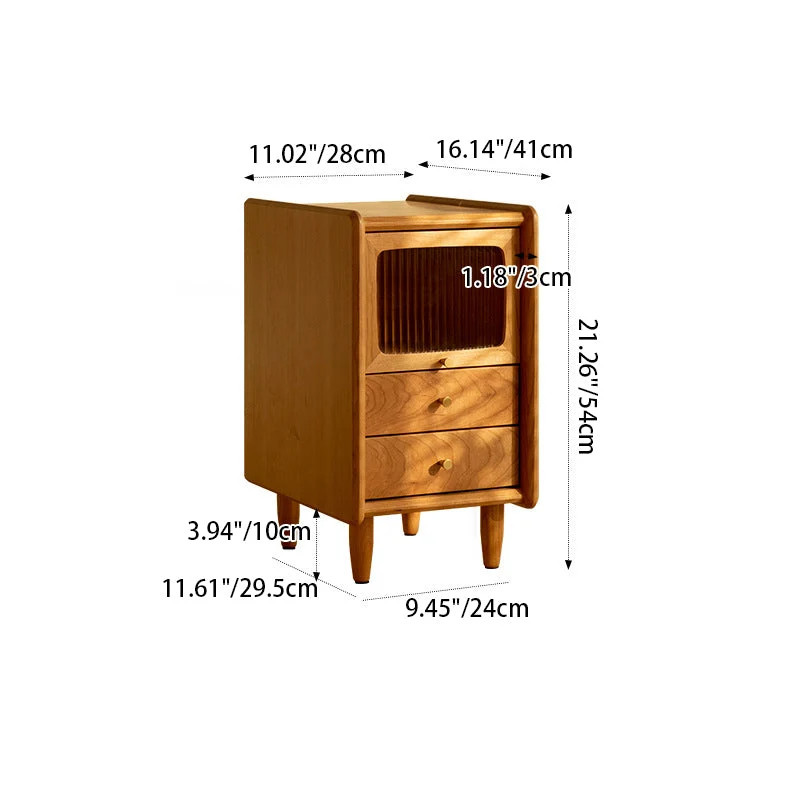 Traditional Japanese Cherry Wood Medium Density Fiberboard Copper Glass Nightstand 1 - Cabinet For Bedroom